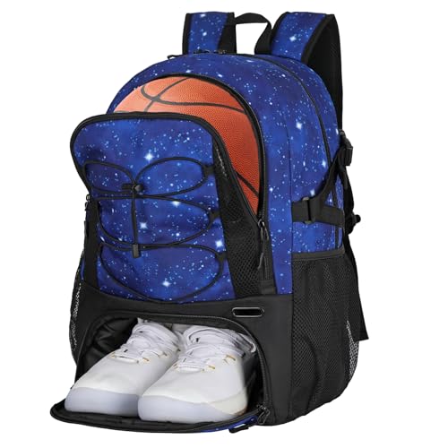 Goloni Basketball Backpack,Large Sports Bag with Ball Compartment & Shoe Compartment,Basketball Bag Fit Volleyball, soccer,Gym - color: Starry Sky Blue