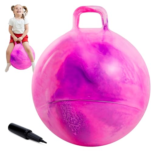 20 Inch Clouds Hopper Ball for Kids Ages 6-12, Purple Pink Bouncy with Handle, Extra-Large Inflatable Jumping Ball with Pump and Gift Box, Indoor Outdoor Balance Toy for Girls and Boys - color: Purple+pink Clouds, size: Age:6-12(20''/50cm)
