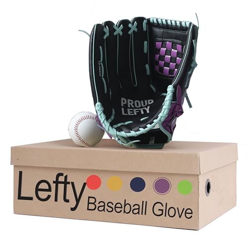 Lefty Baseball Glove Adult - Durable Left Hand Throw Baseball & Softball Mitts, First Baseman Glove for Men and Women - color: Black & Purple, size: 12"