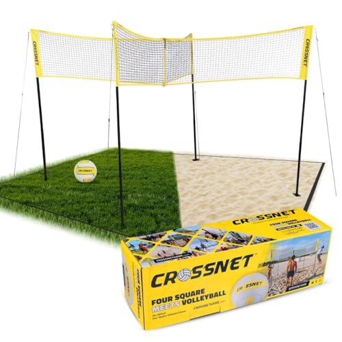 Vivere CROSSNET Quick Assemble 4 Square Volleyball Game Set for Adults and Kids with Volleyball Net, Backpack and Ball for Outdoor Games - color: Original
