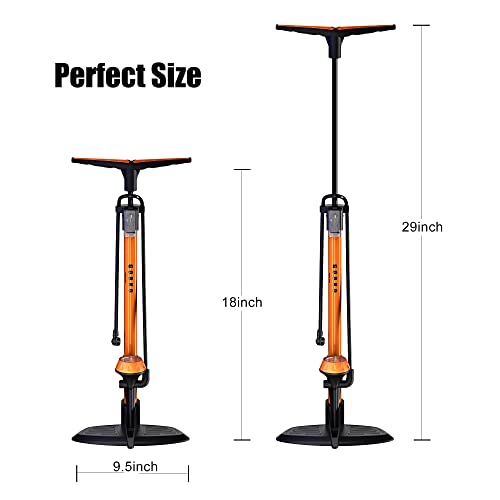 GOBKO Bike Pump with Gauge,Bicycle Floor Pump for Presta and Schrader Valves Bike Tire Pumps Inflator High Pressure 160PSI & 11BAR Portable Air Pump for Road Bike Car MTB Sports Balls