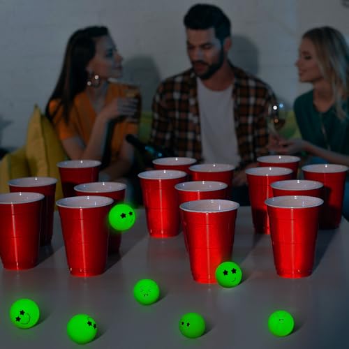 Soulchen 40mm Glow in The Dark Table Tennis Balls Bulk, Carnival Game Night, Neon Birthday Party Favors, Classroom Rewards, Goodie Bag Filler, Pet Playmate - color: Glow in the Dark Green, size: Mixed Faces