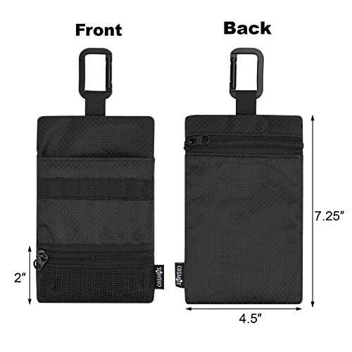 Cosmos Golf Pouch Bag Tees Holder Ball Pocket, Zippered Valuables Accessories Belt with Carabiner for Balls, Tees, Markers, Divot Tools, Phone, Keys Black