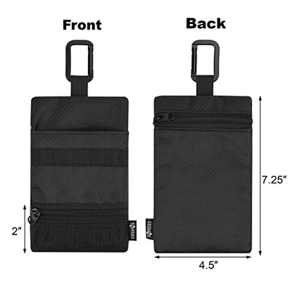 Cosmos Golf Pouch Bag Tees Holder Ball Pocket, Zippered Valuables Accessories Belt with Carabiner for Balls, Tees, Markers, Divot Tools, Phone, Keys Black