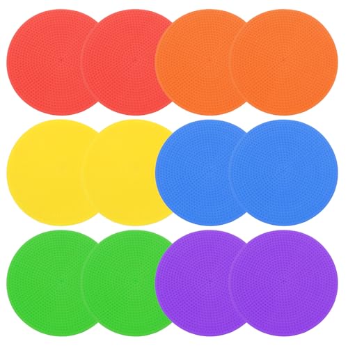 PATIKIL 4 Inch Poly Spot Markers, 12Pcs Non Slip Rubber Floor Dots with Storage Bag Flat Agility Cones for Sports Training Basketball Football - color: Mixed Color