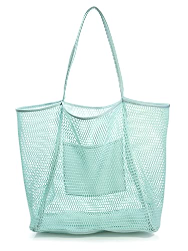HOXIS Mesh Beach Tote Womens Shoulder Handbag - color: Ice Blue