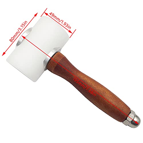 Leather Carving Hammer Mallet Wood Handle Nylon Hammer Mallet for Leathercraft Leather Carving DIY Leathercraft Mallet, Nylon T Head Wood Handle 7.4 Inch - color: Brown and White