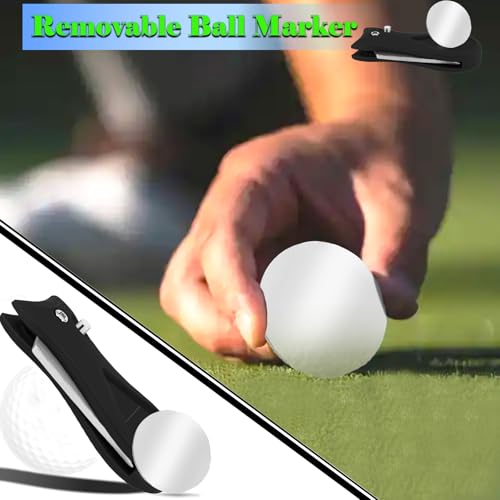 Foldable Golf Divot Tool, 2 Pack Stainless Steel Repair Tool with Pop-up Button and Magnetic Ball Marker for Men Women Golfer (Black)