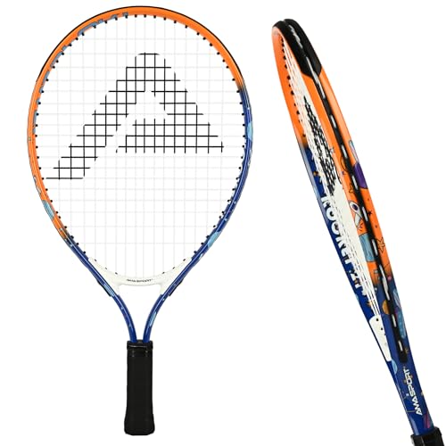 AMA SPORT Kids Tennis Racket 17/19/21/23/25 Inch Tennis Racket for Kids Girls and Boys Beginners Toddlers Starter Junior Racquet with Shoulder Strap Bag (Age 2-10) - color: Rocket-Blue, size: 19"