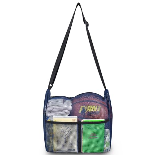 Gym Tote Bag, Mesh Bag Crossbody Satchel 12x6x12 for Gym Beach Ball Games Training Camping Hiking Clothes Storage - color: Blue, size: Medium