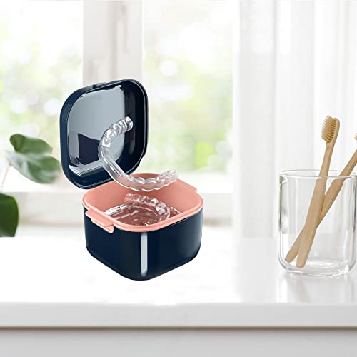 Denture Cup，Retainer Case,Cute Night Mouth Guard Box Holder, Storage Soak Container with Strainer basket for Travel Cleaning (Blue) - color: Blue