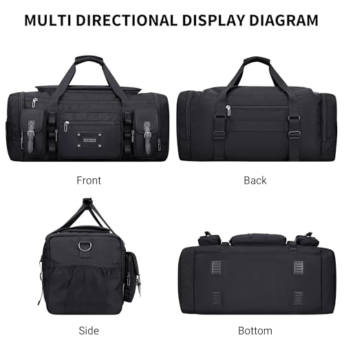WITZMAN Duffle Bag for Men Large Carry On Weekender Bag 54L Nylon Duffle Gym Bags for Travel with Shoes Compartment(B717 Black)