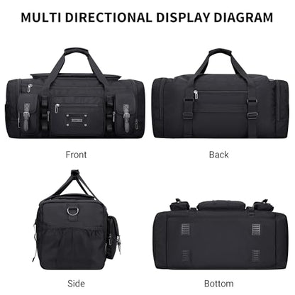 WITZMAN Duffle Bag for Men Large Carry On Weekender Bag 54L Nylon Duffle Gym Bags for Travel with Shoes Compartment(B717 Black)