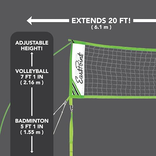 EastPoint Easy Setup Volleyball Badminton Set - Regulation, Light Green/Black - Portable Volleyball Net Design - 2-in-1 Net for Badminton & Yard Games - Includes Steel Rackets & Ball