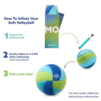 MOTOMY™ Indoor Soft Volleyball, Cushioned Fabric Training Ball for Kids & Youth, Quiet House Practice Design with Realistic Bounce & Lightweight Feel, Volleyball Gifts for Boys, Girls and Teens
