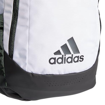 adidas Defender Sports Backpack with Shoe Compartment, Soccer Bag - color: White/Black/Gold Metallic