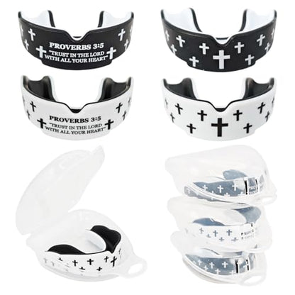 Piemow 4 Pcs Mouth Guard - Faith Cross Mouthguard with Case, Religious Adult Mouth Guards Braces for Football Boxing Basketball Lacrosse Hockey and All Contact Sports - color: 3:5+cross