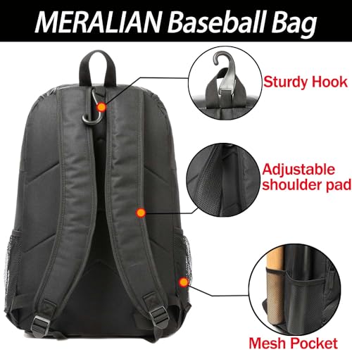 Baseball Bag - Lightweight Softball & T-Ball Backpack with Shoe Compartment for Equipment & Gear - color: BLK