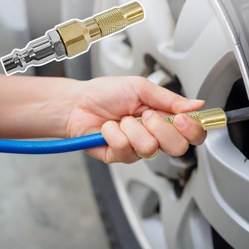 7PCS Heavy Duty Brass Air Nozzle with Quick Connector, Screw On Tire Inflator Chuck Air Needle w/Adapters, No Break Ball Needle Twist-on Chucks for Tire Inflator Gauge Compressor