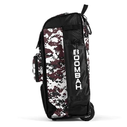 Boombah Rolling Catchers Superpack Baseball/Softball Gear Bag Digital Camo - 23-1/2" x 13-1/2" x 9-1/2" - Multiple Colors - Telescopic Handle and Holds 4 Bats - Wheeled Version - color: Black/Maroon