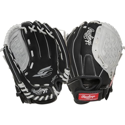 Rawlings | Sure Catch Baseball & Softball Glove | T-Ball, Youth & Adult Rec Models | Multiple Sizes & Styles - color: Black / Grey, size: 10.5" | Ages 6-8
