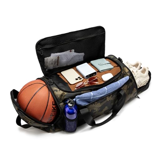 ROYALFAIR Basketball duffel bag Large Sports Bag with Separate Ball Holder & Shoes Compartment,Best for Basketball, football,Volleyball,Gym - color: camouflage