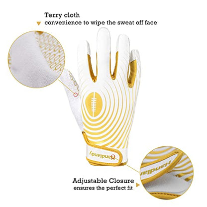 HANDLANDY Youth Football Gloves, Kids Sticky Receiver Gloves,Super Grip Football Glove Best Gift for Boys,Girls - color: White and Gold, size: X-Small-Youth