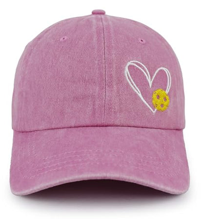 Pickleball Baseball Cap for Men Women, Funny Adjustable Embroidered Cotton Outdoor Sport Pickle Ball Heart Hat - color: Pink-1