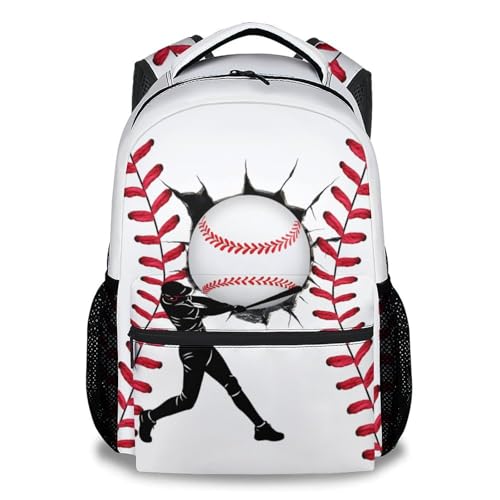 Mercuryelf Baseball Backpack for Boys – 17 Inch Lightweight Baseball Bookbag for Preschool Kindergarten Elementary School Students, Large Capacity Sports School Backpack for Player Gift - color: White