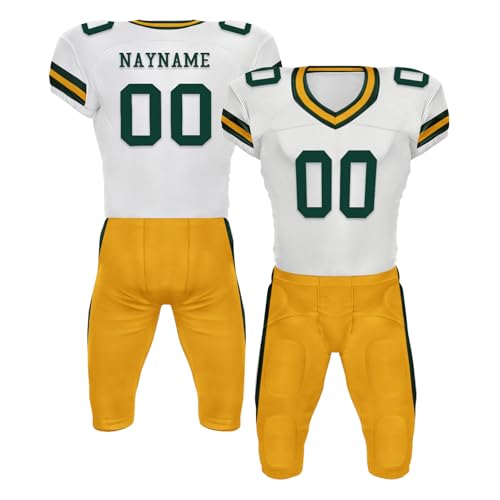 Youth Football Practice Jersey, Custom Blank Kids Practice Football Uniform Sportswear for Boys Training Games - color: Dark Green Gold White