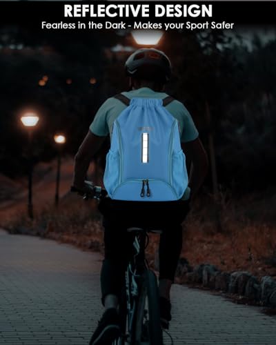 BROTOU Soccer Drawstring Backpack, Basketball Bag, Volleyball Football Bags with Ball and Shoe Compartment - color: Lake Blue