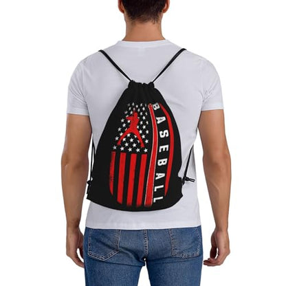 American Baseball Flag Unisex Drawstring Backpack Bag Sport Gym Travel Swim Sackpack - color: American Baseball Flag2