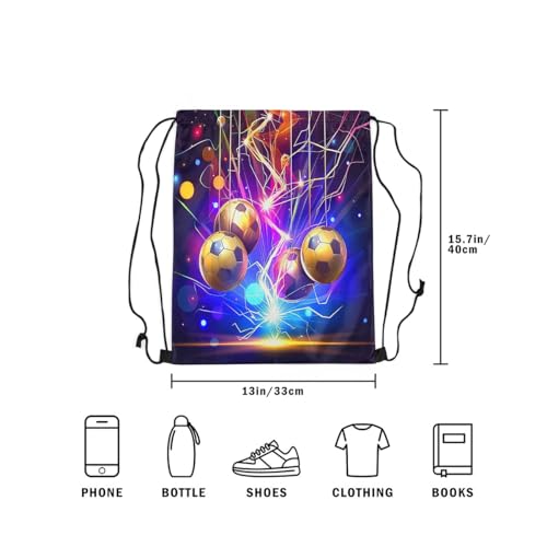 Castle Fairy 3D Football Drawstring Backpack,Neon Glowing Lightning Drawstring Bag,Cool Footballs Adjustable Draw String Bag,Lightweight - color: Purple Golden