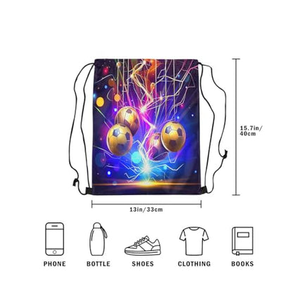 Castle Fairy 3D Football Drawstring Backpack,Neon Glowing Lightning Drawstring Bag,Cool Footballs Adjustable Draw String Bag,Lightweight - color: Purple Golden