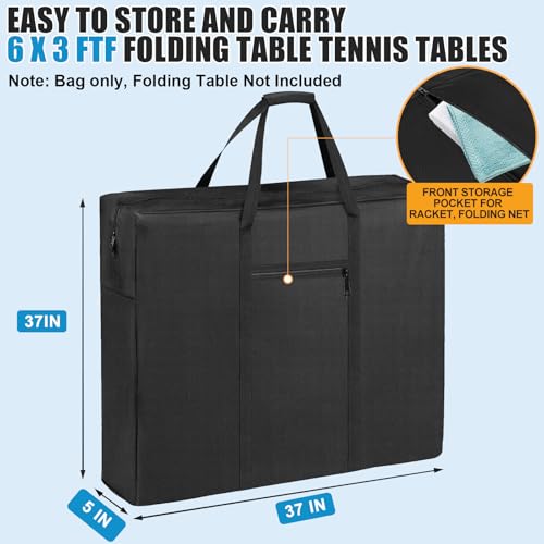 Heavy Duty Folding Ping Pong Table Storage Bag,[Thick Fabric+Front Pocket] 37" x 5" x 37",For 6 x 3 FT Foldable portable Table Tennis Table,Large Waterproof Carry Bag with Pad Handle,(Only bag)
