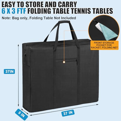 Heavy Duty Folding Ping Pong Table Storage Bag,[Thick Fabric+Front Pocket] 37" x 5" x 37",For 6 x 3 FT Foldable portable Table Tennis Table,Large Waterproof Carry Bag with Pad Handle,(Only bag)