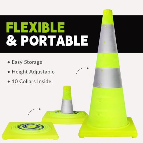 WHDZ 28 Inch Collapsible Traffic Cones Safety Cones with Reflective Collar Multi Purpose Pop-up Cones for Driving Training, Parking Lots (4 Pack) - color: Green