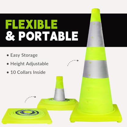 WHDZ 28 Inch Collapsible Traffic Cones Safety Cones with Reflective Collar Multi Purpose Pop-up Cones for Driving Training, Parking Lots (4 Pack) - color: Green