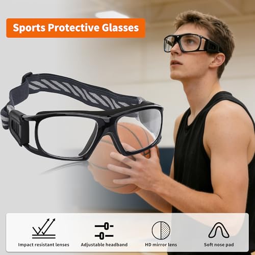 SooGree Sport Glasses for Men Women Basketball Football Sport Goggles Anti Fog Shock Collision Wearable Glasses - color: Black Frame Black Pad