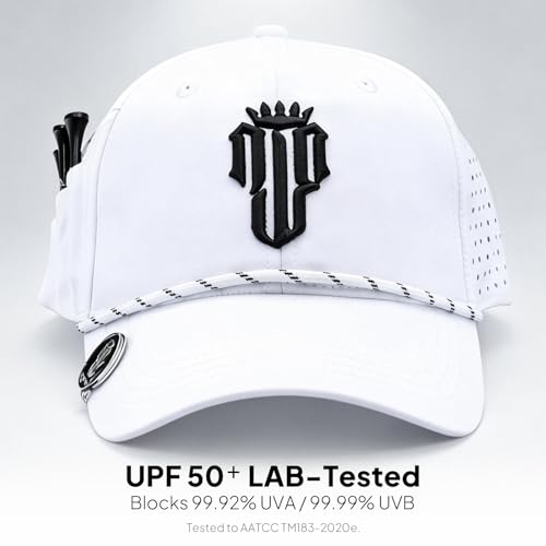 NJF Golf Hat Men - Breathable Mens Golf Hats, Adjustable Rope Hook and Loop Style Cap, Convenient Cap with Tee Holder - color: Arctic White