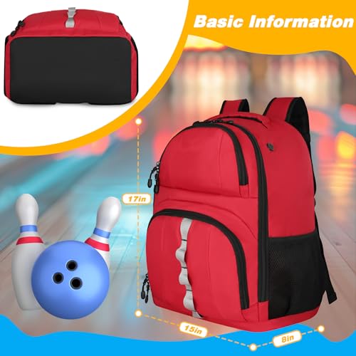 Goloni 2 Ball Bowling Backpack,Bowling Ball Bag with Shoe Compartment & Portective Foam Padded, Fits Shoes Up to US Size 16 - color: Red