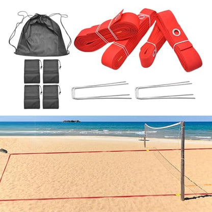 Colaxi Beach Volleyball Lines Borderline Field with 4 Ground Stakes and 4 Sandbag Workout Marking Lines Set Court Marker for Beach