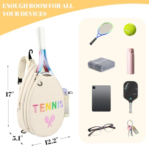 NZNDB Tennis Bags for Women Girl, Tennis Sling Crossbody Backpack, Water Resistant Tennis Bag for Pickleball, Tennis, Racketball - color: White