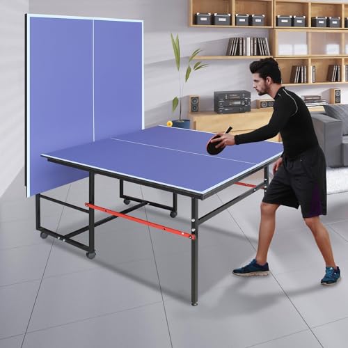 Portable Table Tennis Tables– Professional Outdoor Ping Pong Table Game, Foldable Ping Pong Game Set for Indoor/Outdoor, Ping Pong Table Top with Net, 2 Paddles and 3 Balls, Playback Mode - size: 8FT