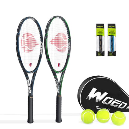 Adult 2 Player Tennis Racket Perfect for Beginner and Professional Players, 27” Speed Tennis Racquet Include Overgrips, Tennis Bag, Vibration Dampes, Covers - color: 2 Pack-3 Ball