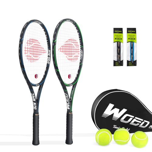 Adult 2 Player Tennis Racket Perfect for Beginner and Professional Players, 27” Speed Tennis Racquet Include Overgrips, Tennis Bag, Vibration Dampes, Covers - color: 2 Pack-3 Ball