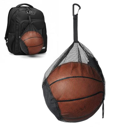 Single Ball Bags Mesh with Double Hook, Ball Storage Bag, Mesh Storage Bags with Zipper Pocket, Drawstring Sling Backpack for Soccer Basketball Football Volleyball