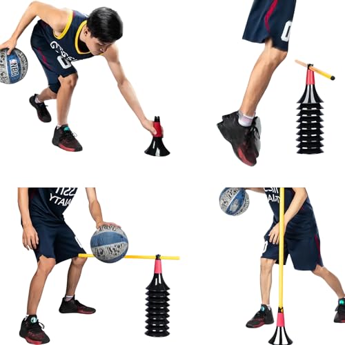 Basketball Training Cones and Agility Poles Set, 8pcs Cones with Anti-Slip Silicone Sleeve & 8pcs 19.7" Poles, Heavy Duty Soccer Training Equipment for Dribbling Drills and Speed Hurdles