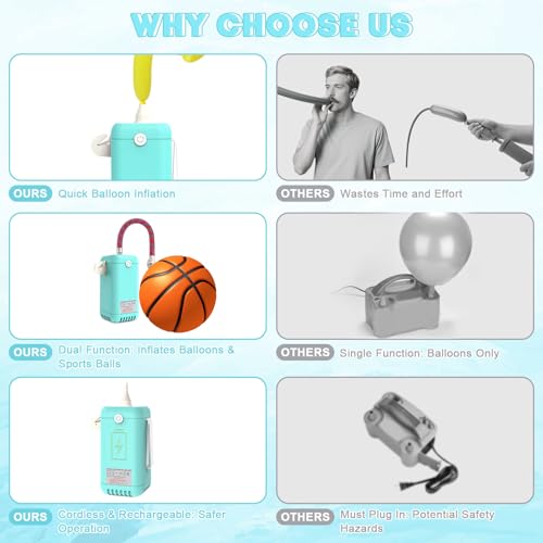 Balloon Pump Electric Air Pumps, 2-in-1 Electric Air Balloon Pump，Balloon Inflator for 260q,Foil, Latex Balloons and Sport Balls - style: Sky Blue with Battery