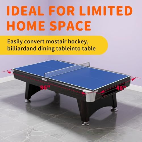 Ping Pong Table Topper for Pool Table, 8X4 FT Foldable Table Tennis Table Conversion Top with Net & Premium Foam Padding - Perfect for Family Game Rooms - color: Blue